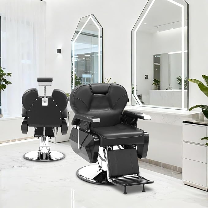 GarveeHome Professional Barber Chair Hydraulic 360 Swivel Salon Chair with Adjustable Headrest, Reclining Styling Chair for Hairdresser Beauty Salon Spa Shampoo Equipment