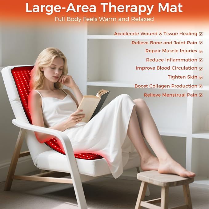 Red Light Therapy for Body, Red Light Therapy Mat with 660nm & 850nm Dual Wavelength, 480 LEDs redlight with Adjustable Timer & Intensity, Gifts for Women Men