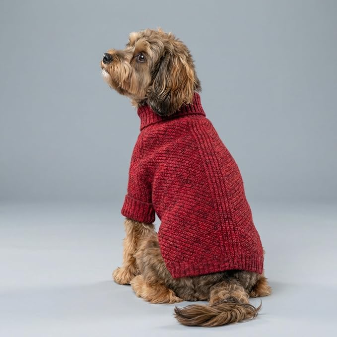Fitwarm Knitted Turtleneck Dog Sweater, Thermal Dog Winter Clothes for Small Dogs Boy Girl, Holiday Pet Outfit, Heather Dark Red, Medium