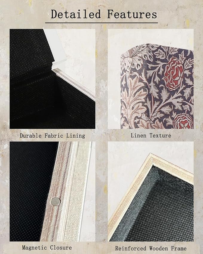 Decorative Wooden Book Box, Vintage Faux Book Boxes with Magnetic Closure, Secret Storage, Antique Look Linen Cover for Bookshelf or Office Decor (1 x William Morris)