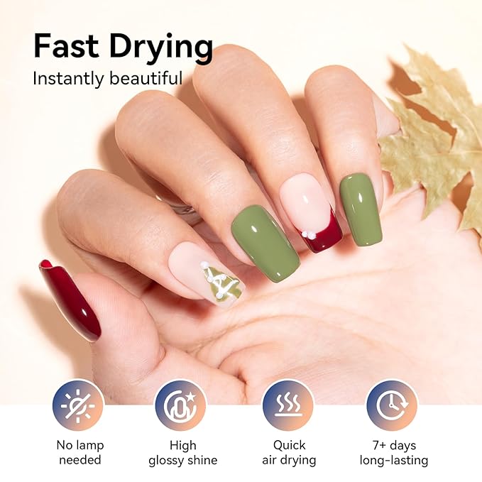 Nail Polish Set Non Gel 6 Colors Burgundy Red Yellow Green Grey Quick Air Dry Nail Polish, No-Toxic, Hema-free, Nail Lacquer Manicure Art DIY at Home Mother's Day Gift for Women