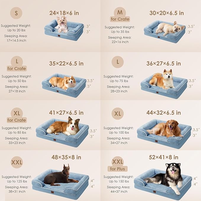 EHEYCIGA Orthopedic Dog Beds Large Sized Dog, Waterproof Washable Pet Bed | Non-Slip Bottom and Egg-Crate Memory Foam XL Dog Couch Bed with Washable Removable Cover, Washed Blue, 41Inch
