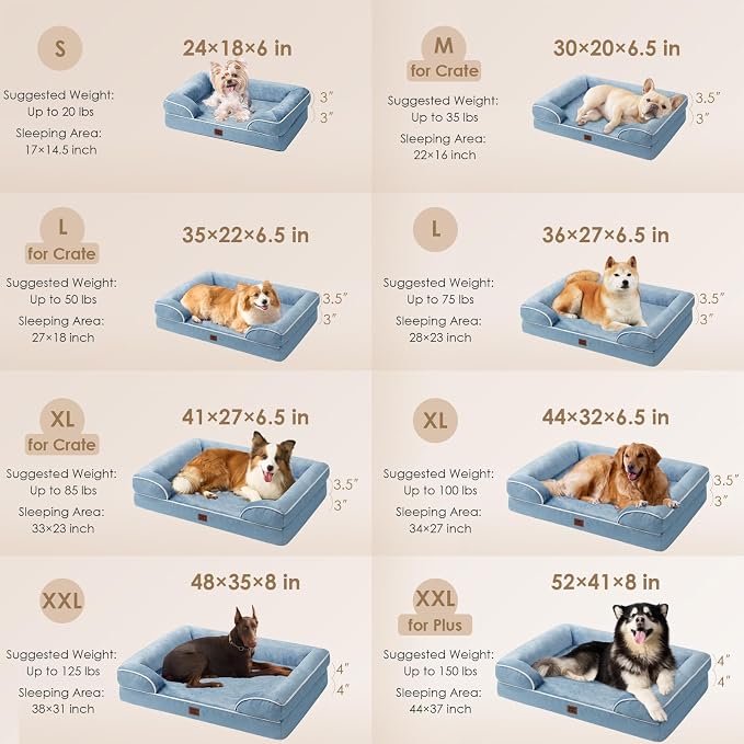 EHEYCIGA Orthopedic XXL Dog Bed, Waterproof Washable XL Big Pet Bed 52" | Non-Slip Bottom and Egg-Crate Memory Foam Extra Large Pet Couch Bed with Washable Removable Cover, Washed Blue