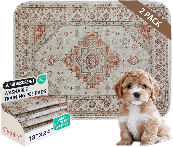 Washable Pee Pads, Super Absorbent Puppy Pads, 2 Pack 18"x24" | Reusable Dog Training Pads, Leakproof With Waterproof Non-Slip Backing For Crates, Floors, Indoor Potty & Furniture