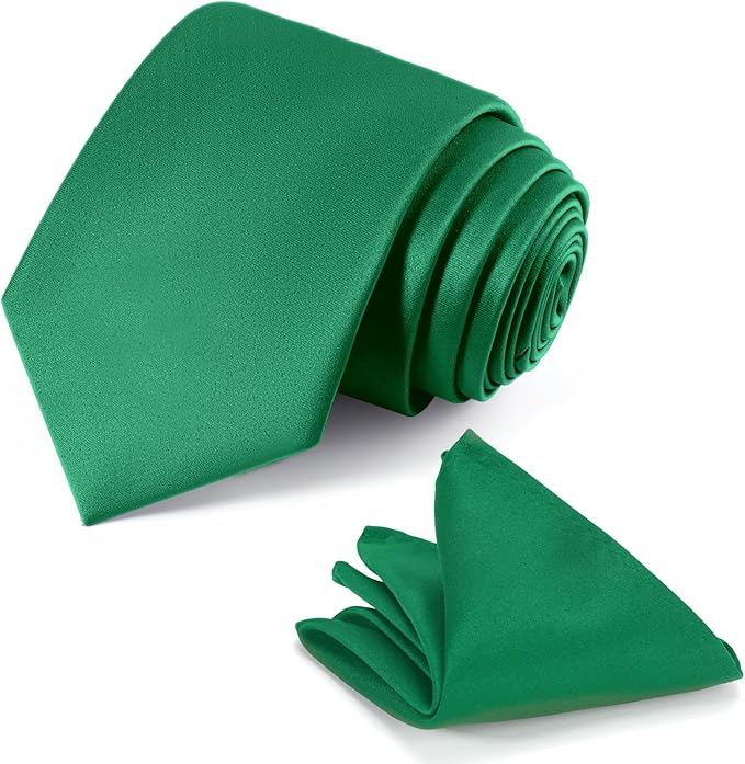 Black Tie Set in Gift Box Mens Solid Color 3.15" (8CM) Black Necktie and Pocket Square Set
