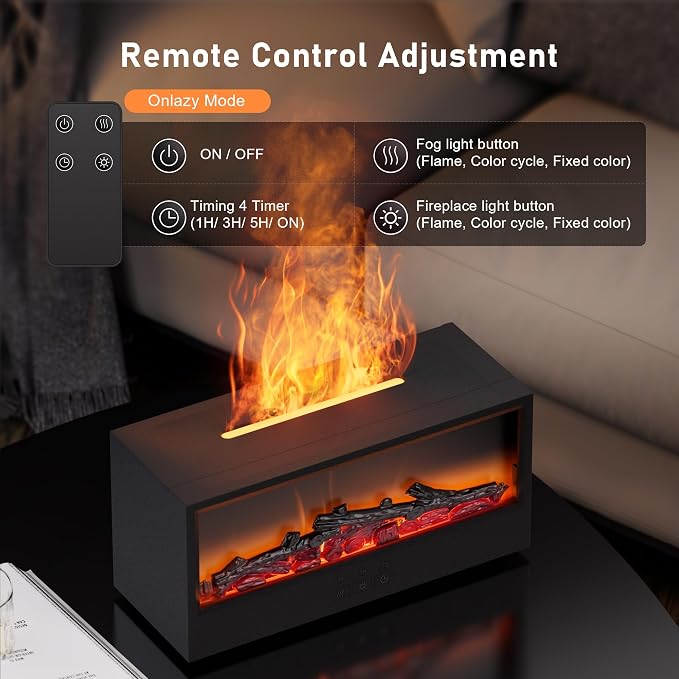 Fireplace Flame Air Diffuser Humidifier | 7 Colors Aromatherapy Oil Diffuser, Ultrasonic Aroma Humidifier with Remote Control & Timer for Bedroom Home Office Yoga