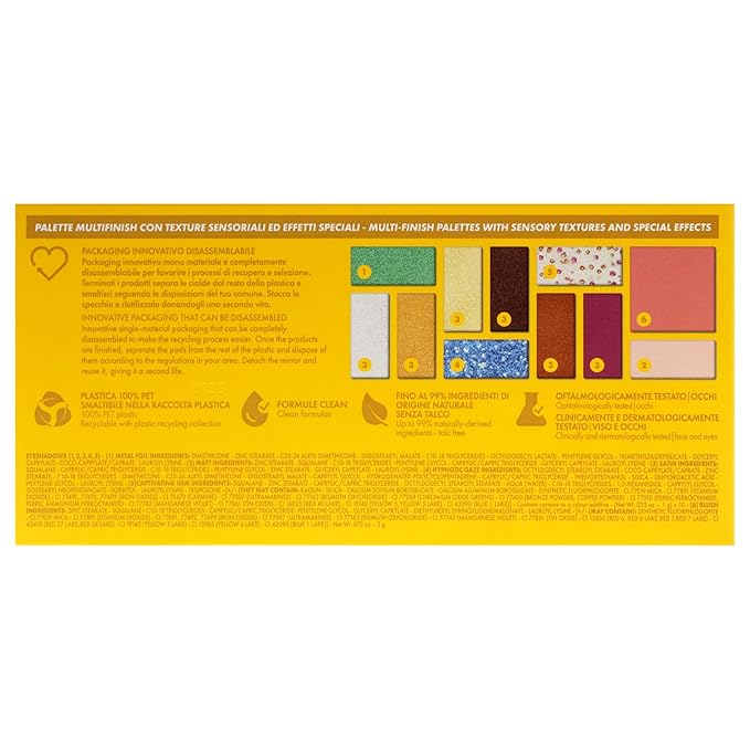 Pupa Milano Make-Up Palette M, 005 Yellow, 0.42 oz - Eyeshadow Palette with Matte, Shimmer, Metallic Finishes - Highly Pigmented Eyeshadow, Blush Palette - 11 Blendable Eye Makeup Shades - Talc-Free