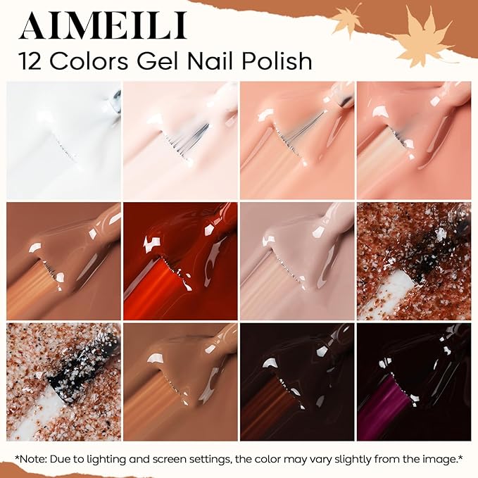 AIMEILI Gel Nail Polish Set 12pcs, Hema Free, Cruelty Free, Vegan, Soak Off U V LED Nail Art Manicure Salon DIY at Home for Women - Kit 40