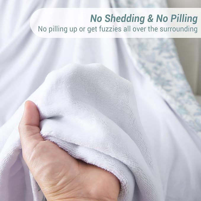 Viviland Cotton Muslin Blanket Reversible Fleece Blanket Lightweight Breathable Gauze Queen Size 90 x 90 Inches, Green Narcissus
