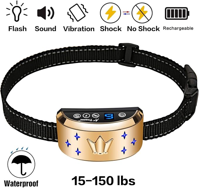Smart Dog Bark Collar, Waterproof Dog Training Collar, 4 Stop Anti Barking Modes [Beep, Vibration, and Shock], Anti Bark Collar Rechargeable for Small/Medium/Large Dogs