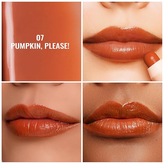 Oulac Reddish Brown Lipstick - Lipstain and Blush Duo, Tinted Lip Balm, Moisturising and Nourishing, Glossy Finish, Vegan, Pumpkin, Please!(07)