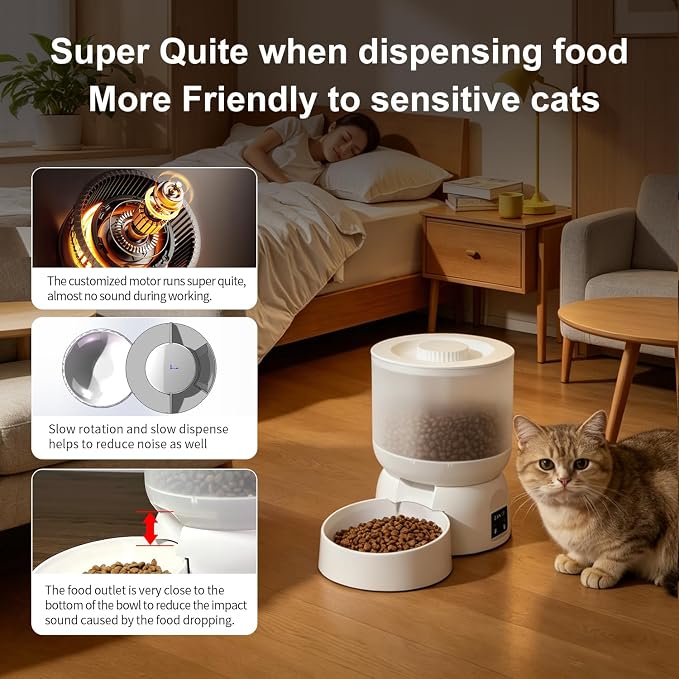 Automatic Cat Feeder with 270-Day Battery Life, Rechargeable Auto Cat Feeder with Slow Feed Mode & Very Quiet Dispensing, 2.5L Bluetooth Small cat Food Dispenser for Cats & Small Dogs