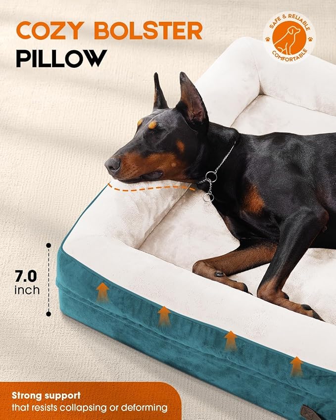 Upvilla Orthopedic Dog Bed, Four-Sided Medium Dog Sofa, Washable Cover Blue | Removable Waterproof Dog Bed Cover, Egg-Crate Orthopedic Foam, Built-In Carry Handle, Indoor Small Pet Beds, Cat Beds