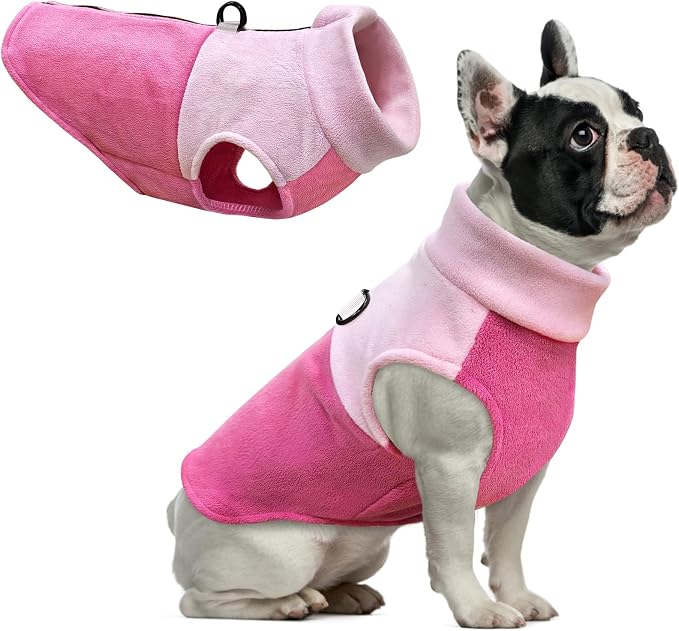 Idepet Dog Fleece Vest Sweater Zip Up Warm Pullover Dogs Jacket with D-Ring Leash Winter Cold Weater Coat Pet Sweatershirt Clothes Hoodie for Small Medium Dogs Boy Girl (Pink/Rose Red, XS)