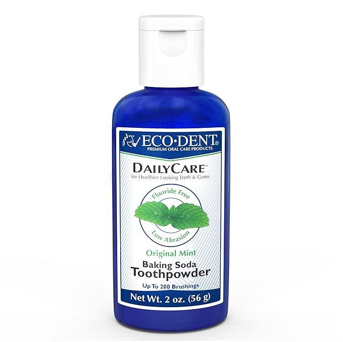 Eco-Dent DailyCare Baking Soda Toothpowder, Original Mint - SLS & Fluoride-Free Toothpaste Powder with Minerals & Essential Oils, Toothpaste Alternative + DailyRinse Single-Use Pack