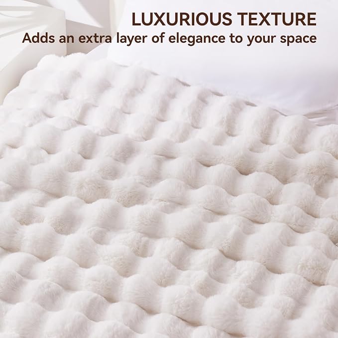 Anysay Faux Fur Throw Blanket, 1000GSM Fluffy Soft Bubble Blanket 60''*80'' | Cozy Plush Warm and Thick Blanket for Couch Bed, Fuzzy Rabbit Throw for Living Room Bedroom White