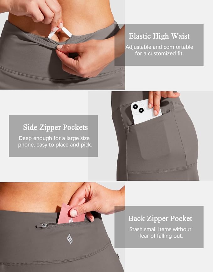 19" Ruffled Golf Skirts for Women | 3 Zipper Pockets, Knee Length, High Waisted, Long Skorts for Athletic, Casual, Tennis, Pickleball