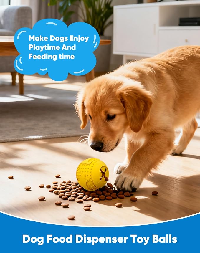 Deeow Rubber Dog Chew Toy Ball, Puzzle Feeder Pet Toy -3'' Yellow | Teething Puzzle Feeder Ball, Treat Dispenser Chew Toy, Rolling Rubber Dog Fetch Toy, Interactive Dental Care & Enrichment