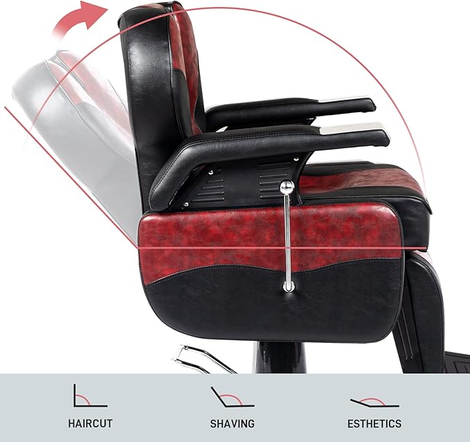 OmySalon Classic Barber Chair Reclining Hair Salon Stylist Chair All Purpose, Heavy Duty Hydraulic Pump, Adjustable Headrest, Tattoo Barbershop Beauty Spa Equipment