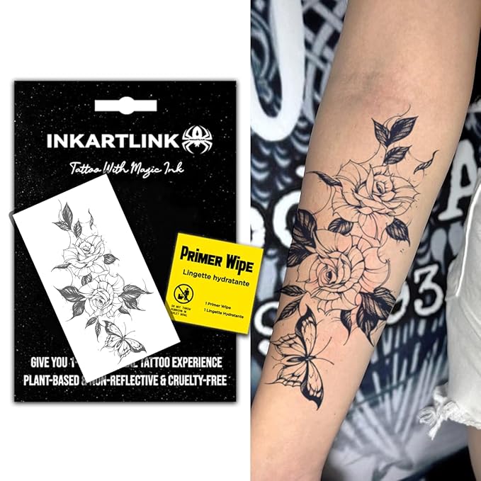 INKARTLINK Semi Permanent Tattoo, 15-day Temporary Tattoo, Flower Tattoo for Women, Waterproof and Anti-reflective, Exquisite Packaging, Unique Design (Flowers 6)