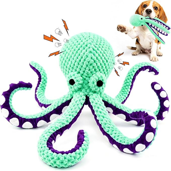 Fuufome Octopus Squeaky Dog Toys for Puppy, Small and Medium Large Breed | Tough Soft Fabric, Interactive Daily Companionship, Tug of War Doggie Toy, Training Reward, Birthday Gift