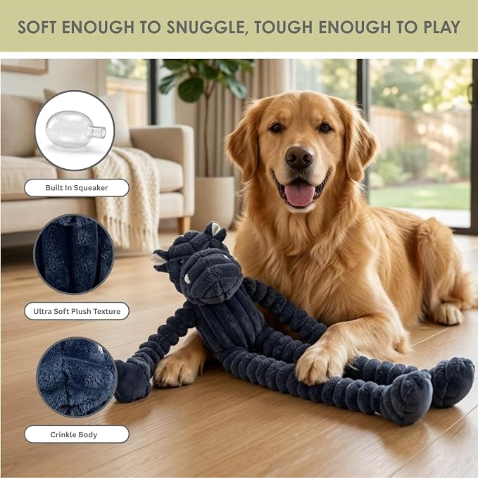 NANDOG My BFF Tank The Hippo Dog Toy XL, Large Soft Squeaky Toys