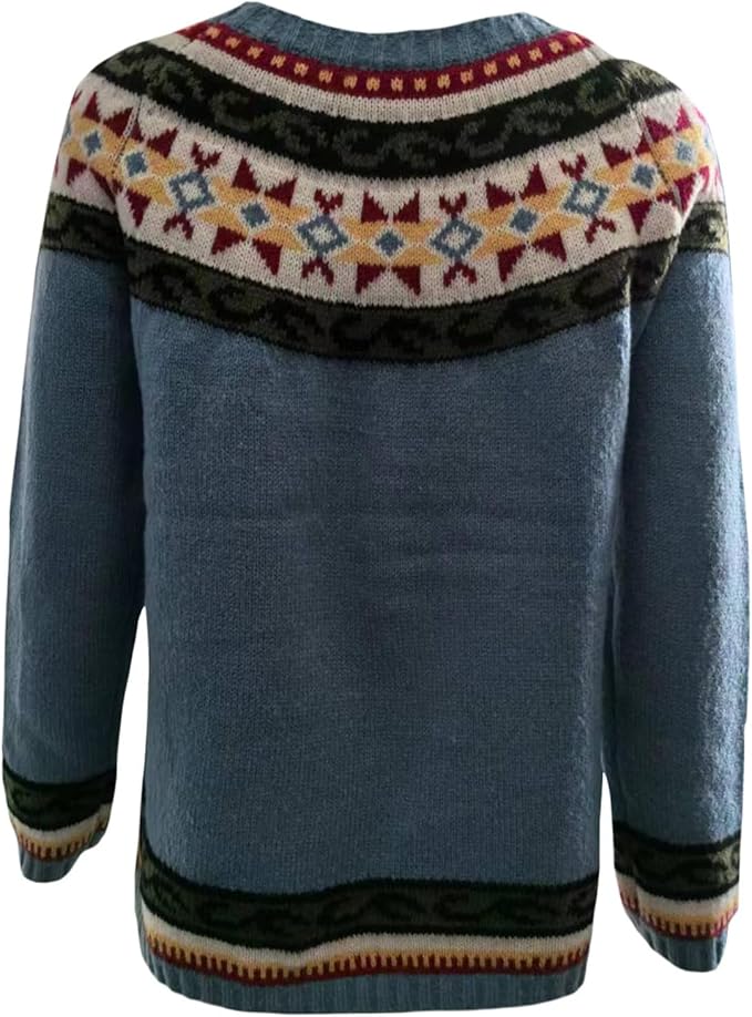 Zhyaj Fair Isle Sweater for Womens Winter Long Sleeve Vintage Knitted Sweater Casual Fall Crew Neck Pullover Sweaters