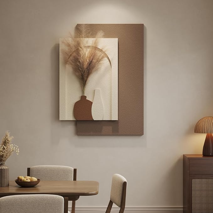 Cuspin Boho 3D Textured Neutral Wall Art, Abstract Beige Brown Artwork for Walls with Pampas, Modern Minimalist Wall Decor for Living Room Bedroom Dining Room Hallway Entryway