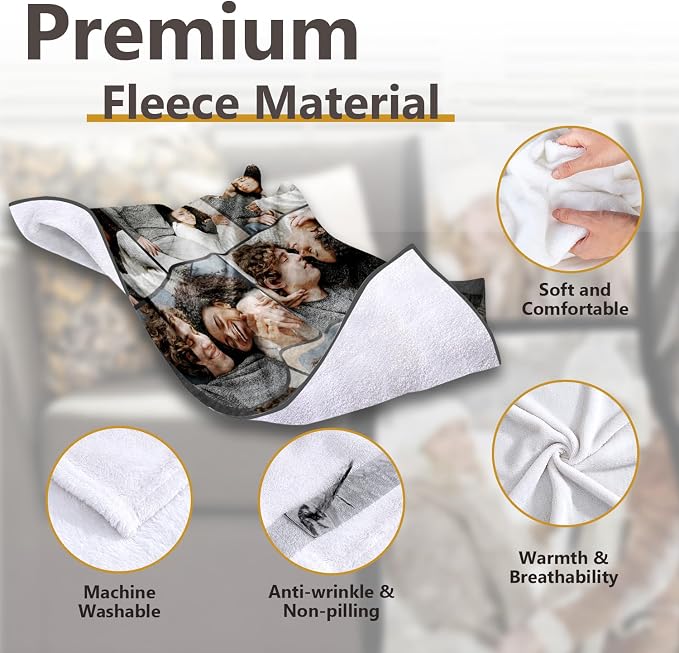 ICELIETE Custom Blanket with Picture Customized Fleece Photo Blanket for Couples Gifts Personalized Blankets and Throws Christmas Valentines Day Gifts for Boyfriend Girlfriend