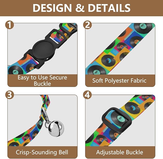 Vintage Records Colorful S Lightweight Small Dog Collar, 2 Pack Collar with Bell for Dog Puppy
