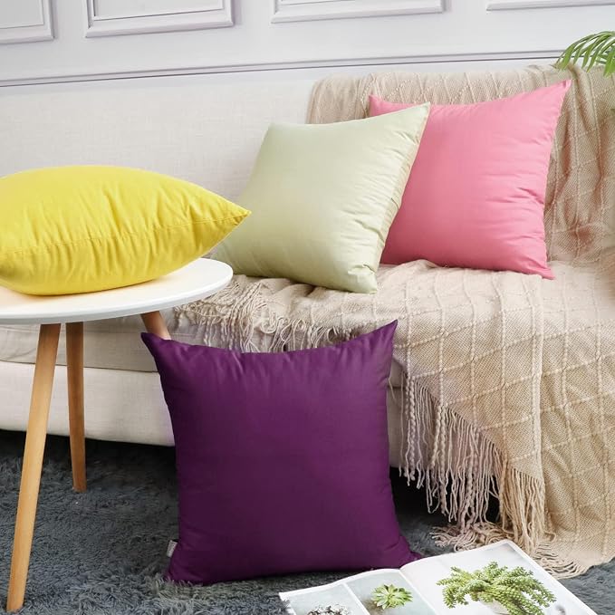 4-Pack 100% Cotton Comfortable Solid Decorative Throw Pillow Case,Thmyo Square Cushion Cover Pillowcase Sublimation Blank Pillow Covers DIY Throw Pillowcase(20x20 inch/ 50x50cm,Dark Reddish Purple)
