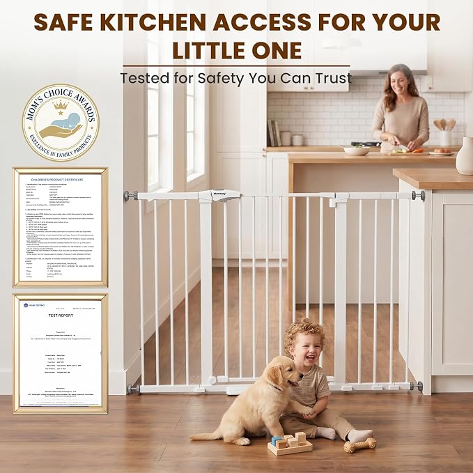 Mumeasy 36" Extra Tall Baby Gate for Stairs, 29.7-54.2" Wide Dog Gate for Doorways, Walk Thru Pet Safety Gate for Indoor, Pressure Mounted with Auto Close, Easy Install No Drill for Toddlers, White