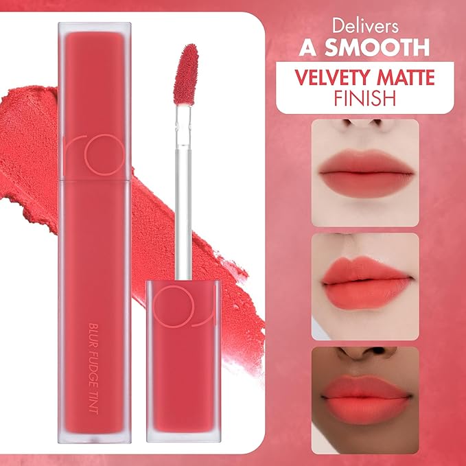 rom&nd Blur Fudge Tint (09 Coral Jubilee) 5g - K-Beauty Velvety Matte Lip Stain, Non-Drying Blurring Effect, Smooth Fudge Texture, Universal Shade for All Skin Tones