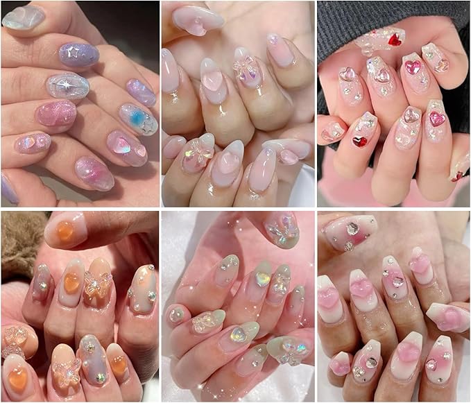 100PCS Mini Love Heart Nail Charms 3D Light Pink Heart Rhinestone Love Japanese Korean Super Sparkling Flat-Back Colorful Small Peach Hearts Resin Nail Accessories DIY Design for Acrylic Nails Decor