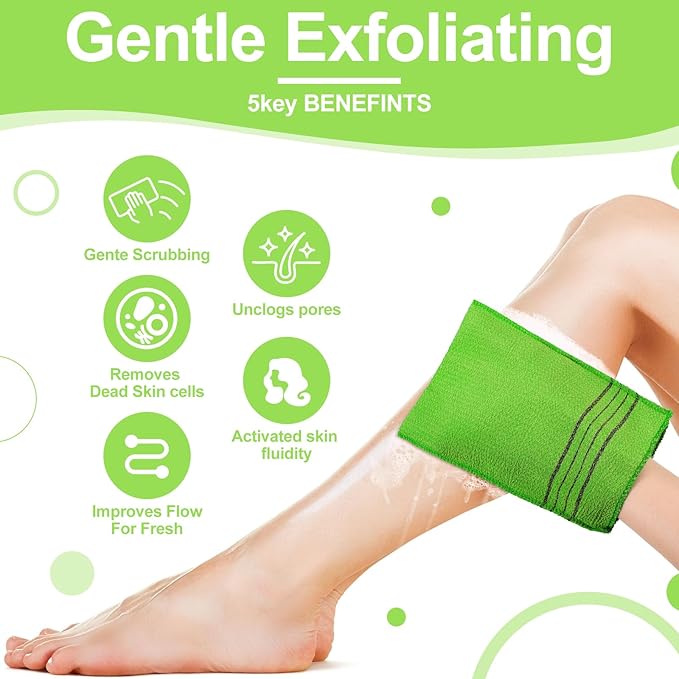 Tatuo 12 Pieces Korean Exfoliating Mitt Glove Italy Towel Body Skin Scrubber Exfoliating Scrubber for Remove Dead Skin Washcloth Korean (Small,Green)