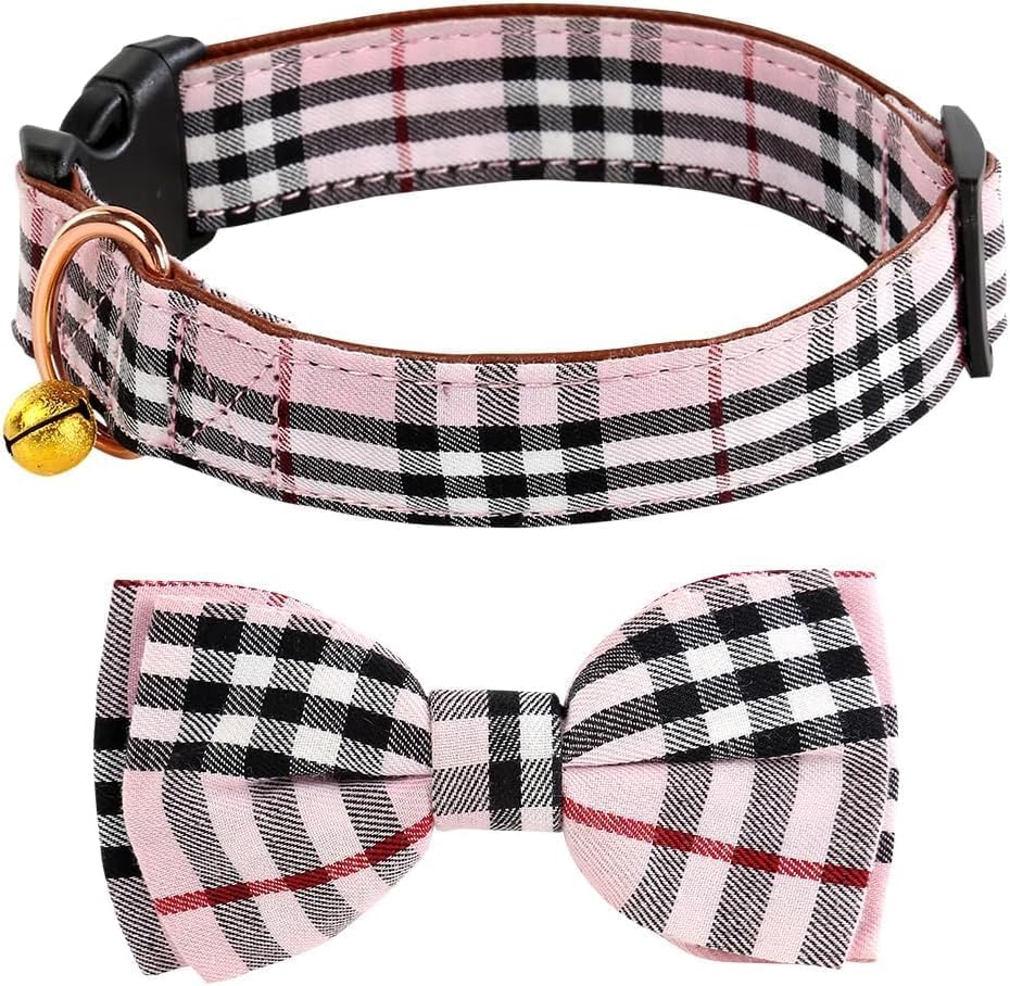 Yizepet Dog Collar with Bow Tie- Adjustable pet Collar for Dogs with Plastic Buckle Collar, Stylish Pattern for Small Medium or Large Boy and Girl Dog and Cat