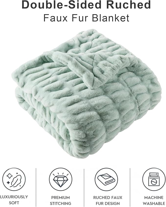 BATTILO Super Soft Faux Fur Throw Blanket for Couch, 60"x80", Sage Green | Sage GreenThrow Blanket, Double Side Cozy Warm Soft Minky Bubble Blanket For Bed, Sofa Living Room