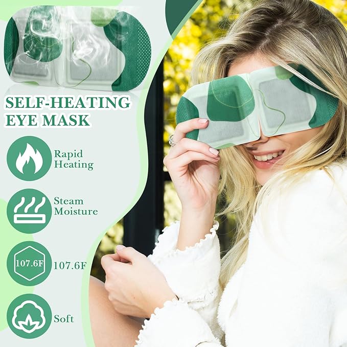 100 Pcs Self Heated Steam Eye Masks Disposable Self Heating Eye Mask Bulk Steam Mask Warm Compress Gifts for Home Office Travel Warm Sleep Supplies(Green)