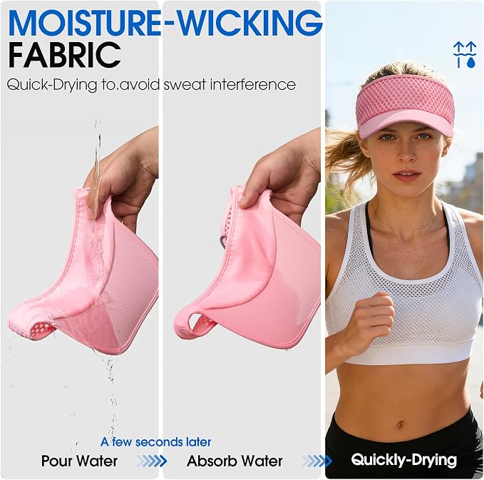 AUSFLUG Sun Visor Hat Men Women - Moisture Wicking Lightweight Sports Cap | Quick dry breathable mesh, adjustable ponytail strap, sun blocking for golf, tennis, pickleball, running, beach, hiking