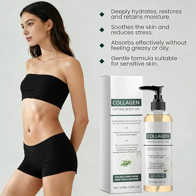 Collagen Lifting Body Oil after Shower, 2PCS Hydrating Collagen Oil, Moisturizing Anti Aging Silk Body Oils for Women & Men, Smooth & Anti Wrinkles, Lightweight Non-Greasy, 6.76 fl.oz