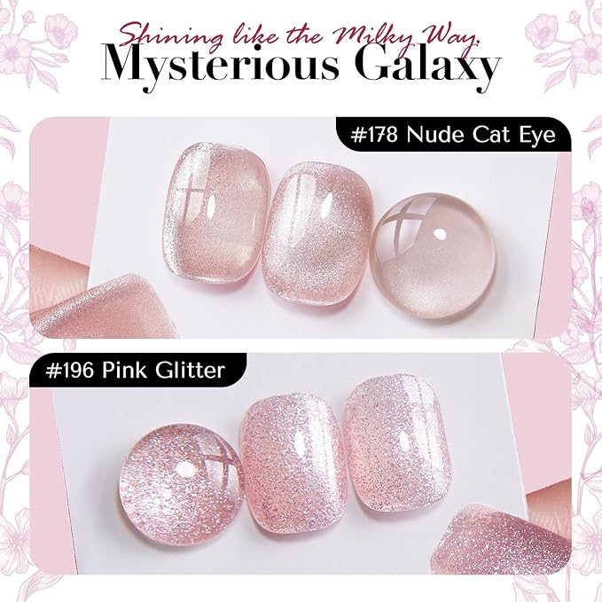 AZUREBEAUTY Cat Eye Nail Polish no Gel Fast Drying Pink Shimmer 2 Colors 10ml Natural Nail Lacquer High Shine DIY Salon Home Women Gifts