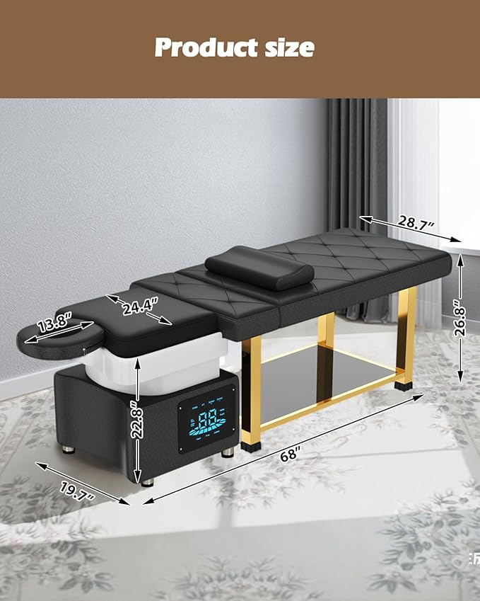 Artist hand Head Spa Bed, Hair Washing, Shampoo Massage Bed with Water Cycle Salon Equipment for Beauty Head Spa, Constant Temperature System(Gold)