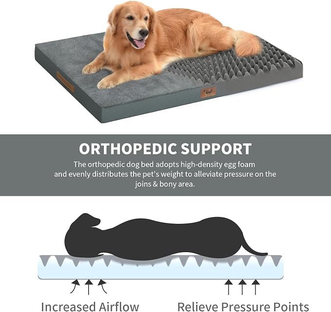Outdoor Waterproof Orthopedic Dog Bed for Medium Size Dogs | Egg Crate Foam for Joint Support, Fits 36x23 Crates, TPU Waterproof Layer, Machine Washable 1680D Oxford Cover, Up to 50 lbs