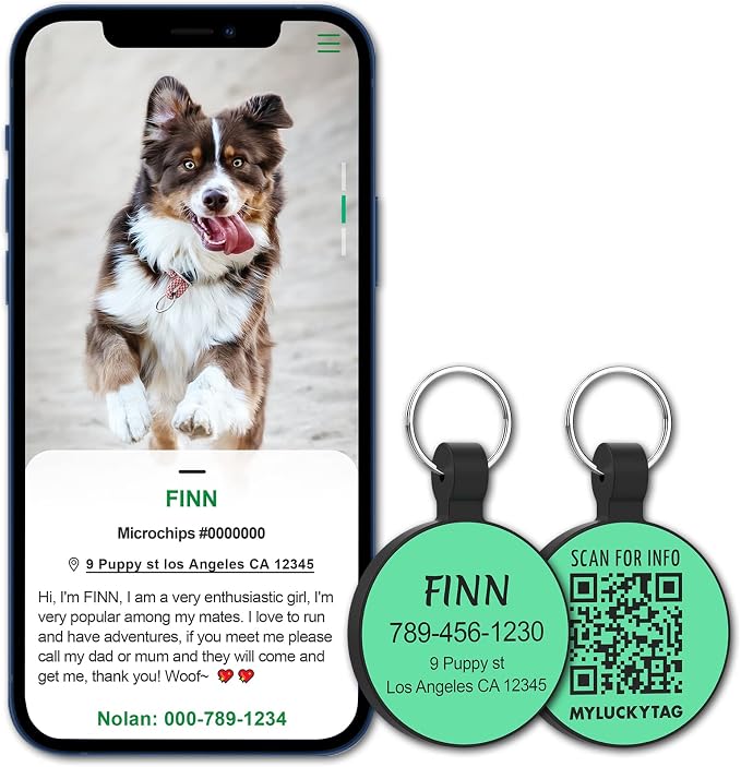 MYLUCKYTAG Silent Silicone QR Code Pet ID | Personalized Dog & Cat Collar Tag | Online Profile with Scanned Location Alert Email