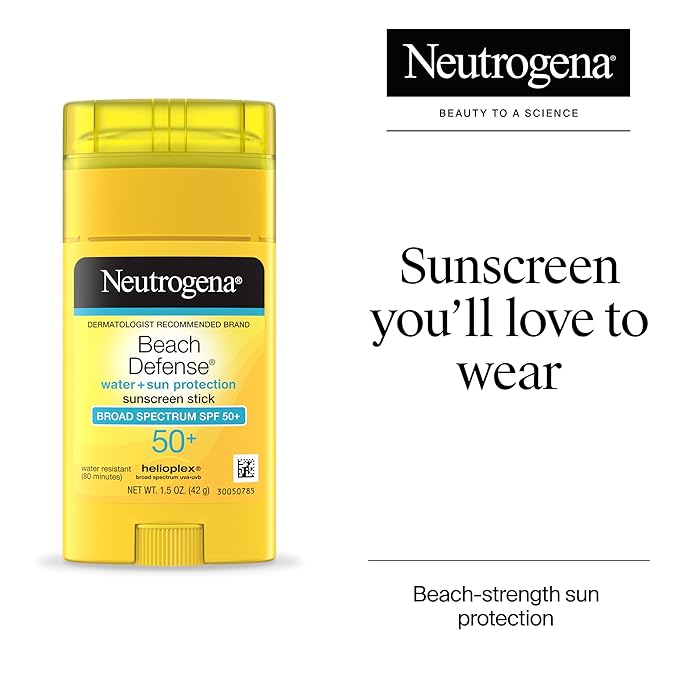 Neutrogena Beach Defense Sunscreen Stick SPF 50, Broad Spectrum Sun Protection for Face & Body, Water-Resistant, Non-Greasy Formula, Travel Size for Beach & Outdoor Use, 1.5 oz (42 g)