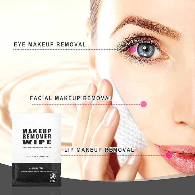 200 Count Makeup Remover Wipes Bulk Individually Wrapped Face Cleansing Wipes,Travel Towelette Makeup Remover Cloth for Face Cleansing Skin Care Remove Makeup(Black)
