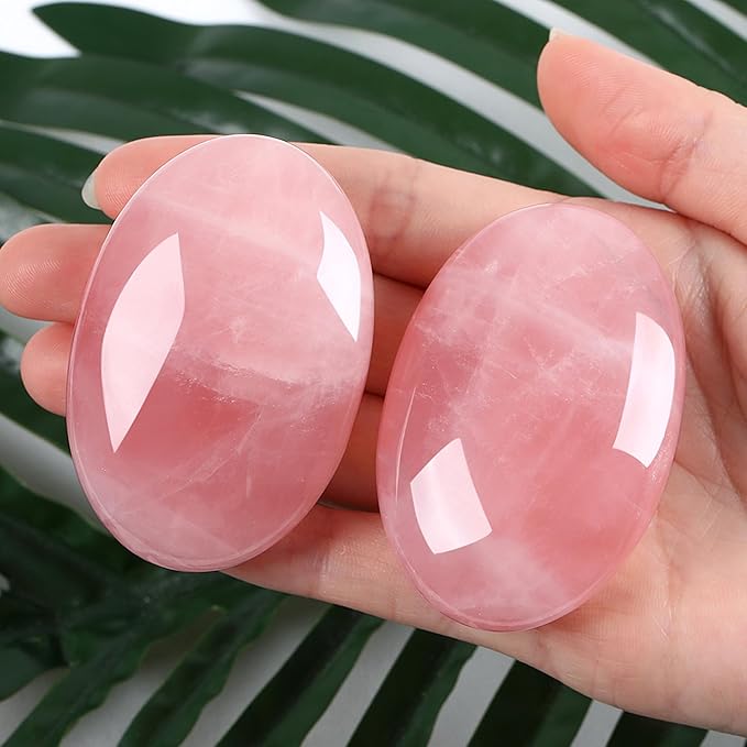 ZHIYUXI 2.4" Rose Quartz Crystal Healing Stone Pink Gemstone Palm Stone Meditation Gift 1PC