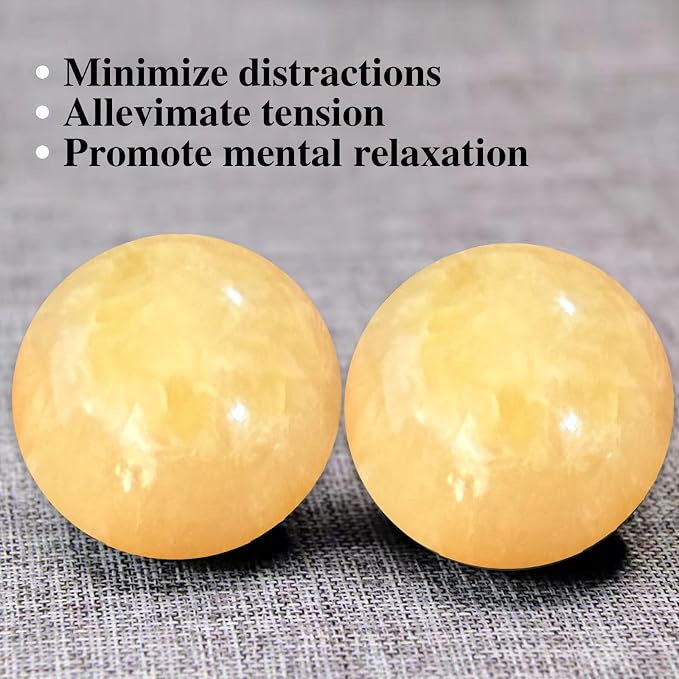 Marble Baoding Balls, Chinese Meditation Stress Relief Balls for Hand Therapy, Manual Massage Exercise with a Retro Style Tassel Boxes for Gift, 2 Count Beige, Medium-1.57"