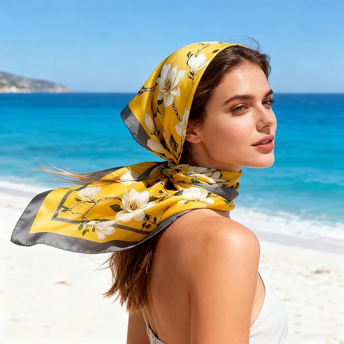 K-Elewon Large Square Scarf 43" Silk Scarf Fashion Scarves Silk Feeling Hair Wrapping Scarfs Night Sleeping Headscarf