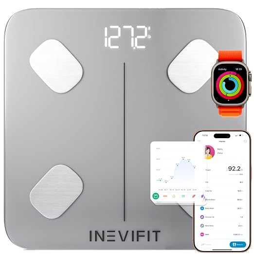 INEVIFIT Smart Body Fat Scale, Highly Accurate Bluetooth Digital Bathroom Body Composition Analyzer, Measures Weight, Body Fat, Water, Muscle, Visceral Fat & Bone Mass for Unlimited Users
